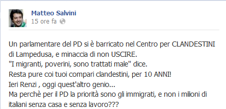 Salvini: Per il Pd la priorità sono gli immigrati.