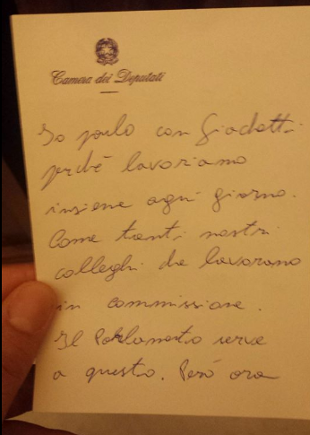 SECONDA RISPOSTA DI MAIO (fronte) Io parlo con Giachetti perchè lavoriamo insieme ogni giorno. Come tanti nostri colleghi che lavorano in commissione. Il Parlamento serve a questo.