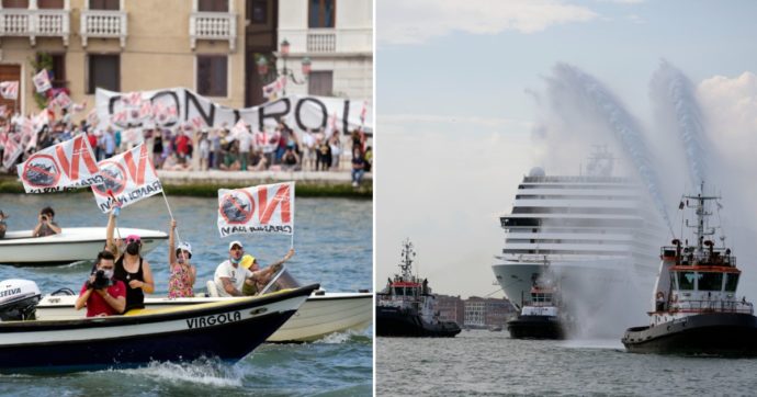 Venezia, protesta contro le navi da crociera.