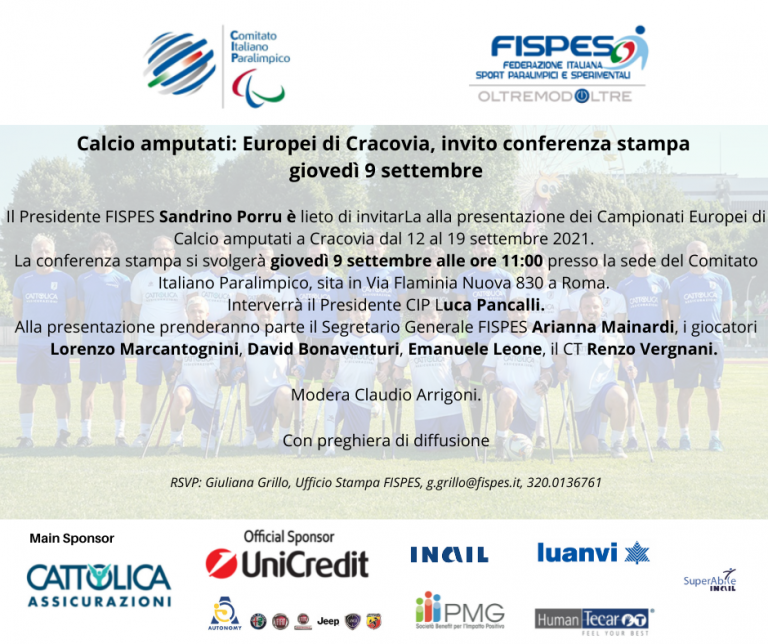 Calcio amputati il 9 settembre presentazione della  nazionale a Roma.