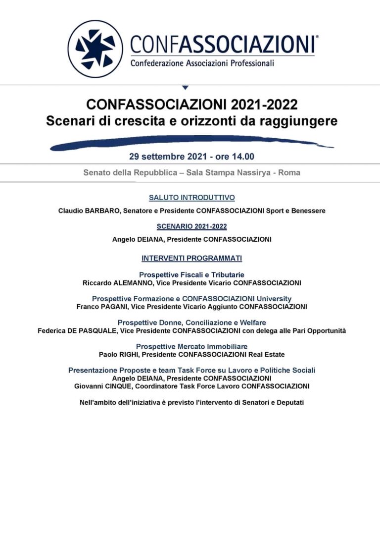 CONFASSOCIAZIONI 2021-2022 : Scenari di crescita e orizzonti da raggiungere.