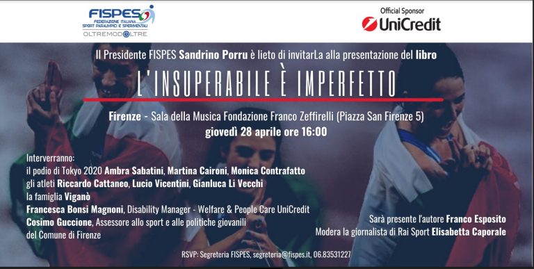 Invito presentazione libro “L’insuperabile è imperfetto” il 28 aprile a Firenze. Presente il podio di Tokyo Sabatini, Caironi, Contrafatto.