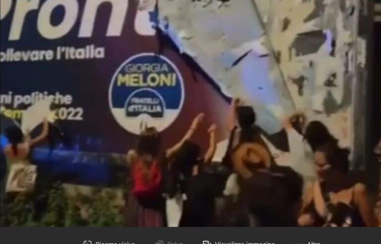 Manifesto Meloni strappato a Olbia, video fa il giro del web.