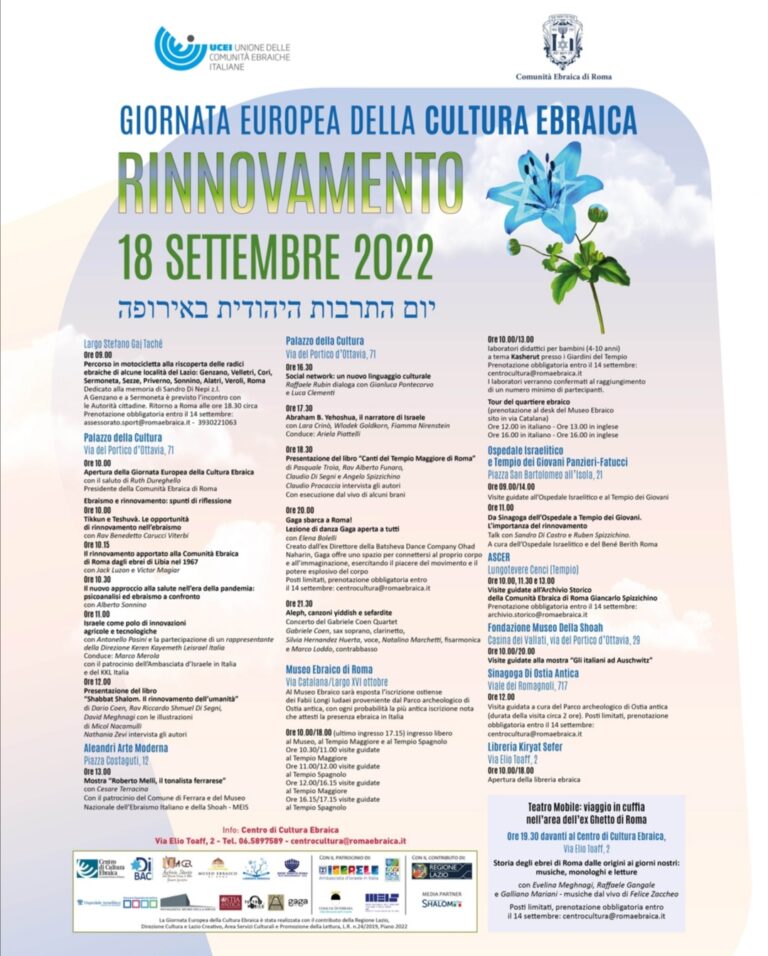 Rinnovamento 18 settembre 2022. Giornata europea della cultura ebraica.