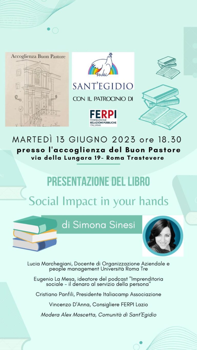 Il 13 giugno 2023 a Roma la presentazione del libro “Social Impact in your hands” di Simona Sinesi.