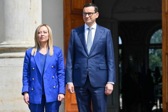 Italian Prime Minister Giorgia Meloni on visit to Warsaw