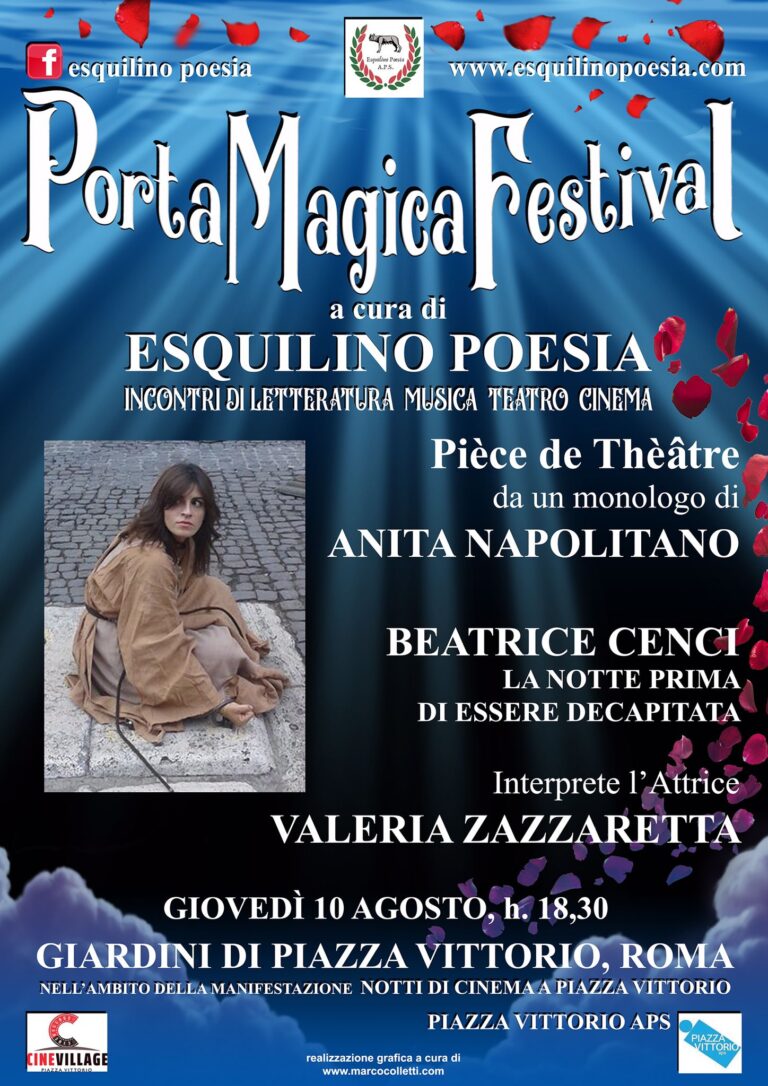 Anita Napolitano e il suo monologo teatrale su una intensa Beatrice Cenci al Porta Magica Festival di Roma.