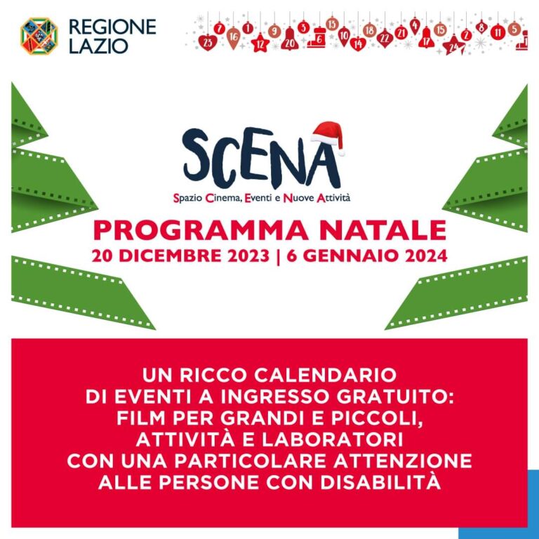 Dal 20 dicembre 2023 al 6 gennaio 2024 la Regione Lazio con SCENA presso il Filmstudio a Roma.