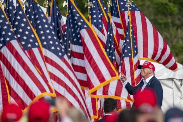 Former President Donald J. Trump delivers remarks during a campaign rally