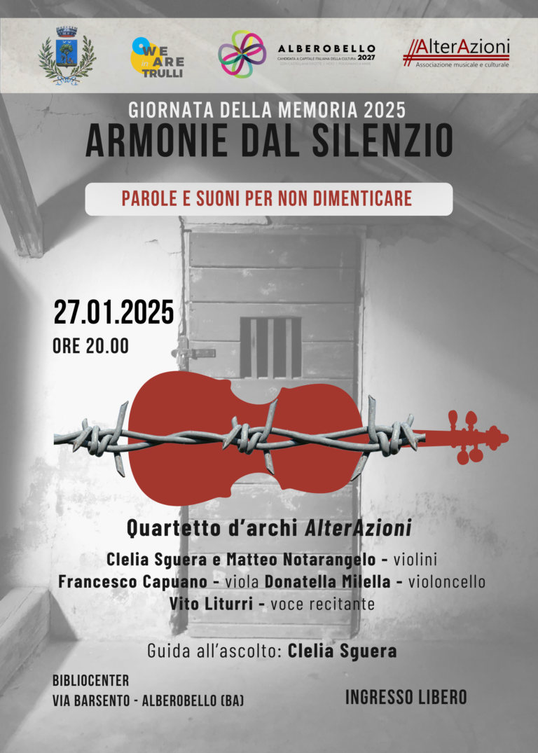 “Armonie dal silenzio”: oggi ad Alberobello un evento per ricordare tutte le vittime della Shoah.