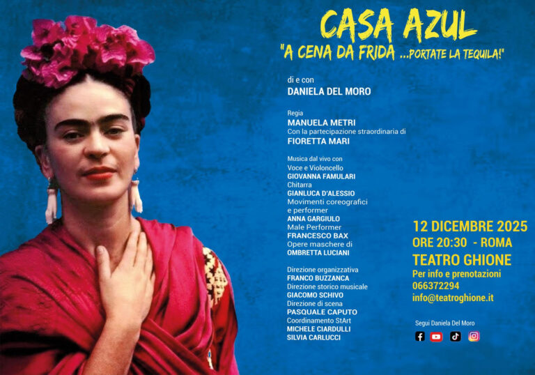 CASA AZUL: il 12 dicembre al Teatro Ghione un viaggio multimediale nella vita, nell’amore e nei colori di Frida Kahlo.