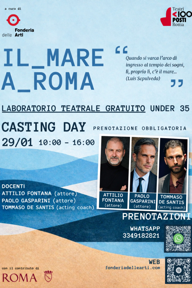 PROSEGUE IL CASTING UNDER 35 PER IL LABORATORIO TEATRALE “IL MARE A ROMA”.
