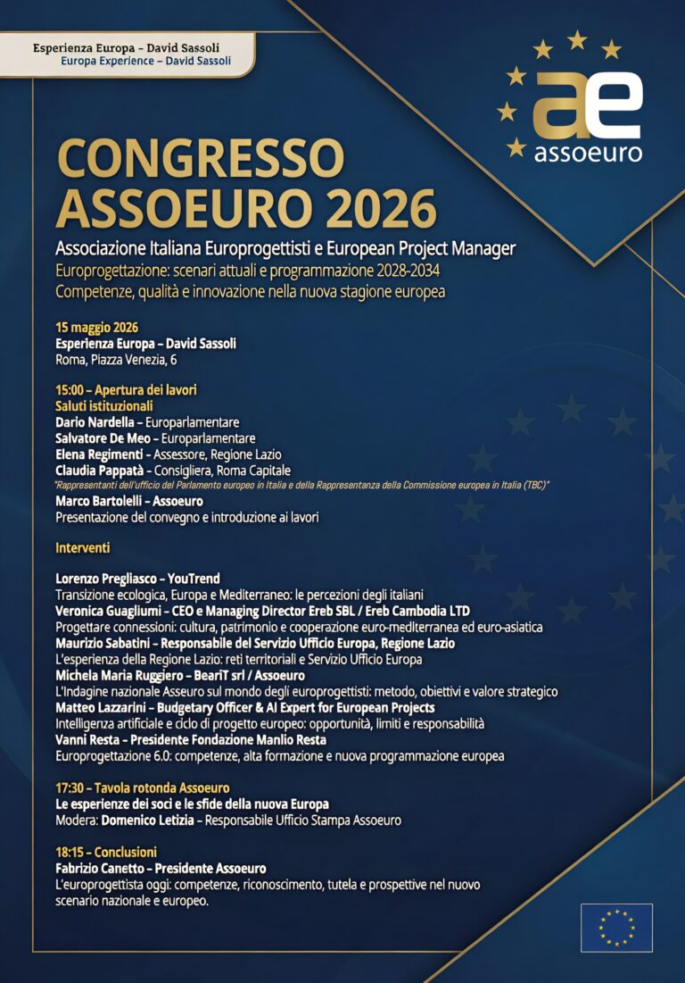Congresso Assoeuro 2026: il futuro dell’Europrogettazione e della programmazione 2028-2034 fa tappa a Roma.
